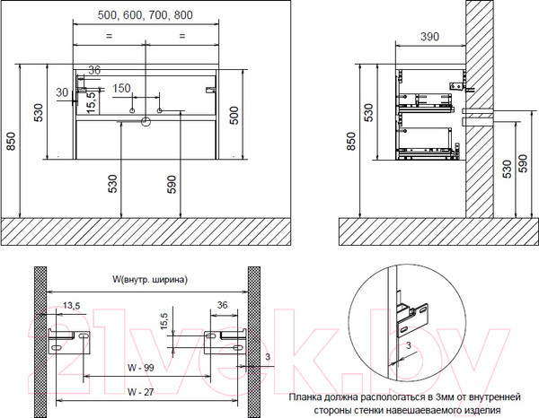 Изображение товара Тумба под умывальник BelBagno ETNA39-500/390-2C-SO-RW-P