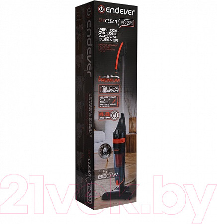 Изображение товара Вертикальный пылесос Endever SkyClean VC-294 (черный/оранжевый)