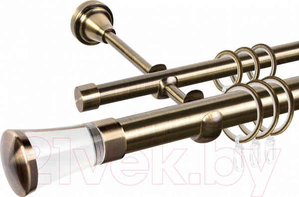Изображение товара Карниз для штор АС ФОРОС Grace D25Г/16Г + наконечники Люксор стекло (2.0м, антик)