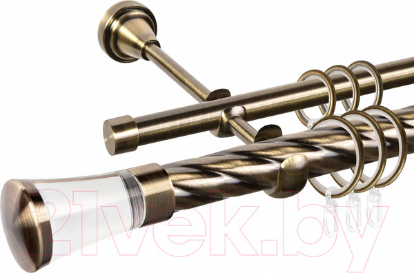 Изображение товара Карниз для штор АС ФОРОС Grace D25К/16Г + наконечники Люксор стекло (1.4м, антик)