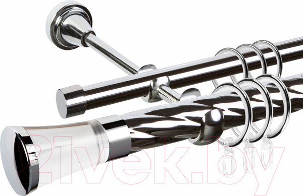 Изображение товара Карниз для штор АС ФОРОС Grace D25К/16Г + наконечники Люксор стекло (2.4м, хром)