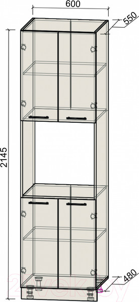 Изображение товара Шкаф-пенал кухонный Интерлиния Компо ПШД-№5-2145 (дуб белый/дуб серый)
