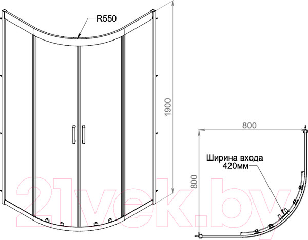Изображение товара Душевой уголок AM.PM Gem W90G-401-080WT