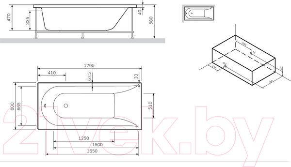 Изображение товара Каркас AM.PM Spirit W72A-180-080W-R2