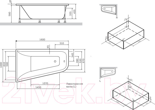 Изображение товара Каркас AM.PM Spirit W72A-160-100W-R2