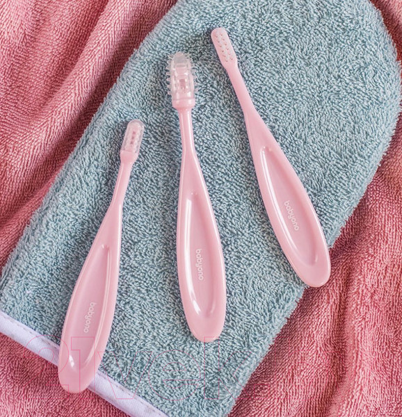 Изображение товара Набор зубных щеток для новорожденных BabyOno 550 (3шт, розовый)