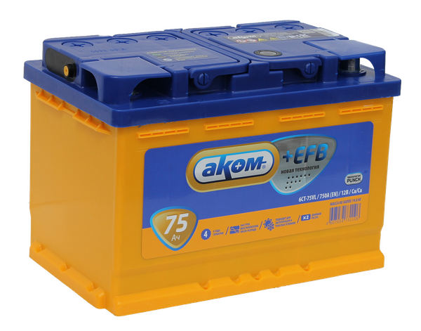 Изображение товара Автомобильный аккумулятор AKOM 6СТ-75 +EFB (75 А/ч)