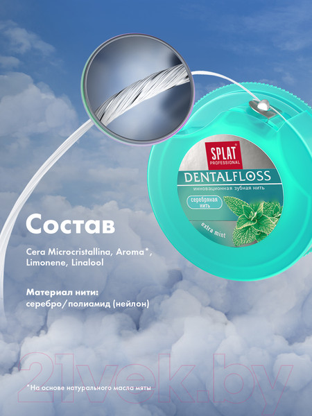 Изображение товара Зубная нить Splat Professional с мятой и волокнами серебра супертонкая (30м)