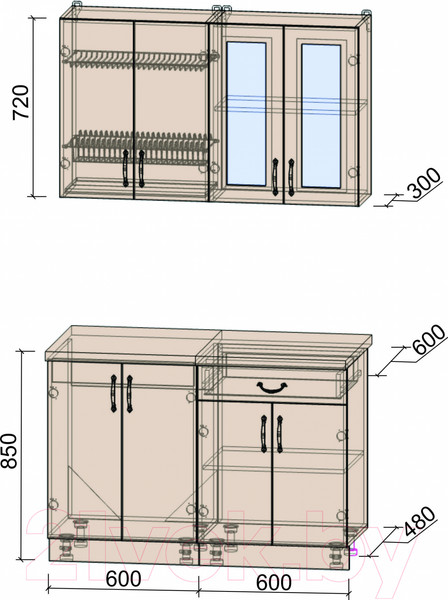 Изображение товара Кухонный гарнитур Интерлиния Мила Крафт 1.2А (дуб снежный)
