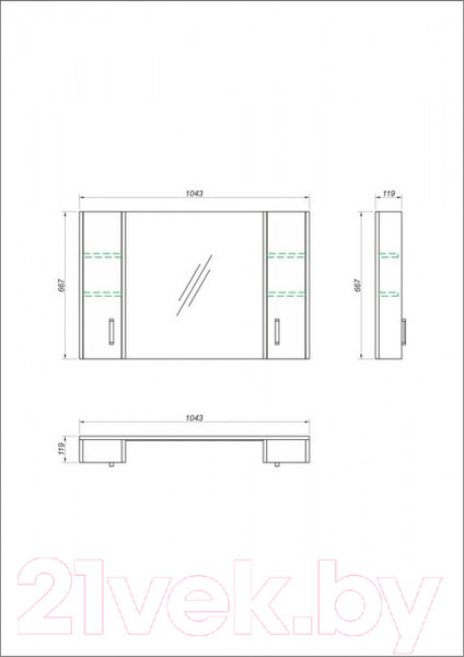 Изображение товара Шкаф с зеркалом для ванной Какса-А Винтер б/о 105 / 458395