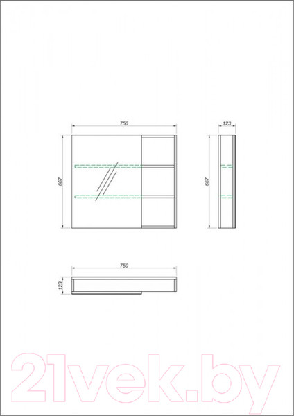 Изображение товара Шкаф с зеркалом для ванной Какса-А Винтер б/о 75 / 458394