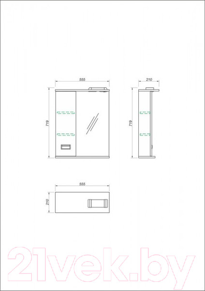 Изображение товара Шкаф с зеркалом для ванной Какса-А Пикколо с/о 55 L / 458383