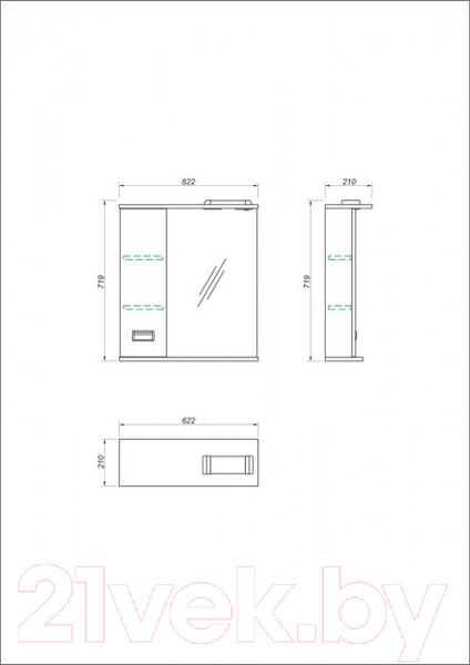 Изображение товара Шкаф с зеркалом для ванной Какса-А Пикколо с/о 62 L / 458385