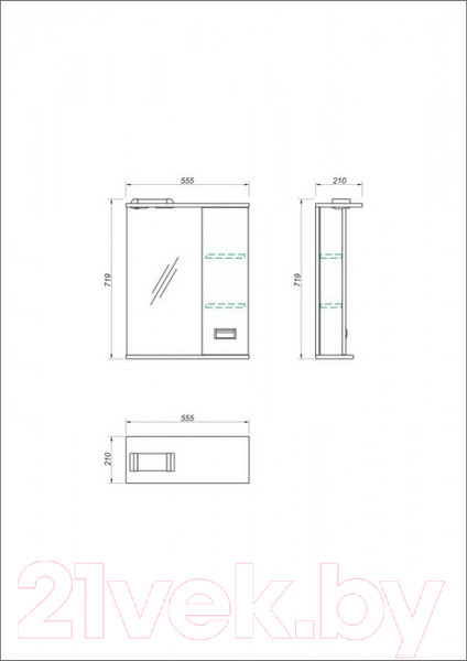 Изображение товара Шкаф с зеркалом для ванной Какса-А Пикколо с/о 55 R / 458384