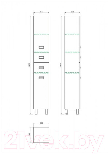 Изображение товара Шкаф-пенал для ванной Какса-А Пикколо / 458388 (с 2 ящиками)