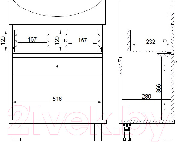 Изображение товара Тумба с умывальником СанитаМебель Прованс 601.600 + Балтика 60