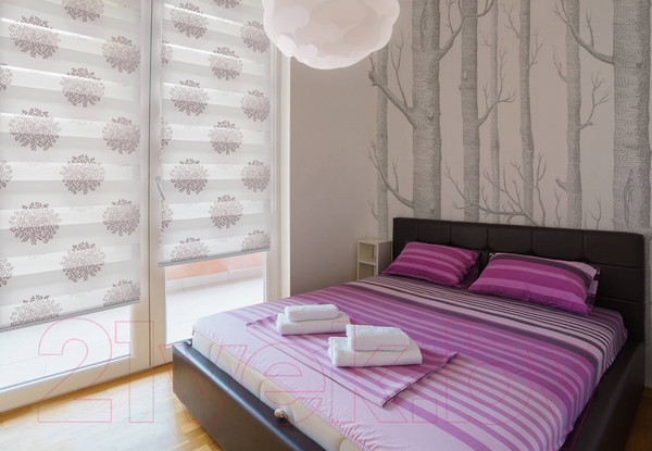 Изображение товара Рулонная штора Delfa Сантайм День-Ночь Декор МКД DN-44801 (62x160, крем/сиреневый)