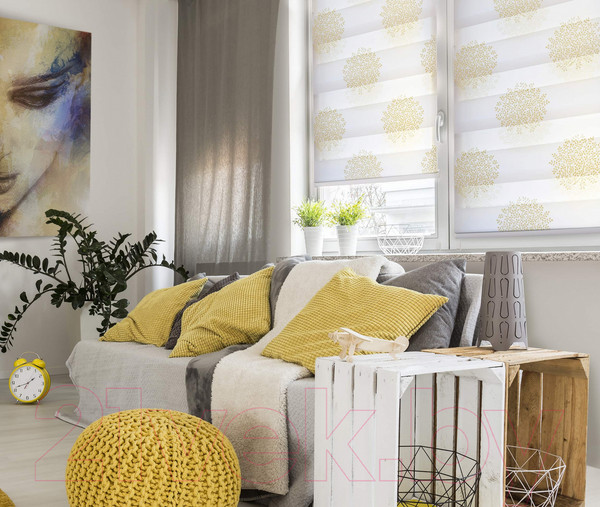 Изображение товара Рулонная штора Delfa Сантайм День-Ночь Декор МКД DN-44805 (68x160, крем/золото)