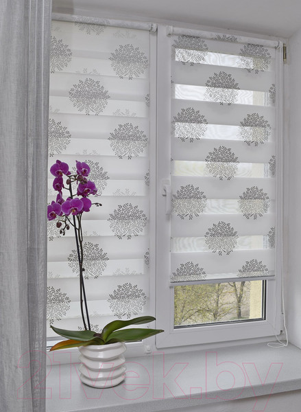 Изображение товара Рулонная штора Delfa Сантайм День-Ночь Декор МКД DN-44802 (48x160, крем/серебристый)