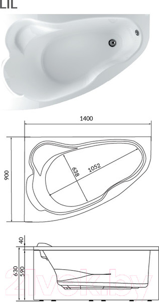 Изображение товара Ванна акриловая 1Марка Lil 140x90 L