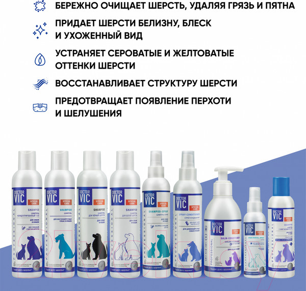Изображение товара Спрей для шерсти животных Doctor VIC Для удаления пятен со светлой шерсти (100мл)