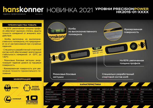 Изображение товара Уровень строительный Hanskonner HK2015-01-2000