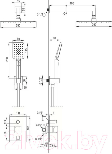 Изображение товара Душевая система со смесителем Deante Anemon NAC 09MP