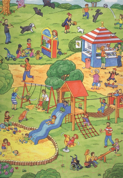 Изображение товара Развивающая книга Росмэн Однажды в городе с утра до вечера. Виммельбух / 37944