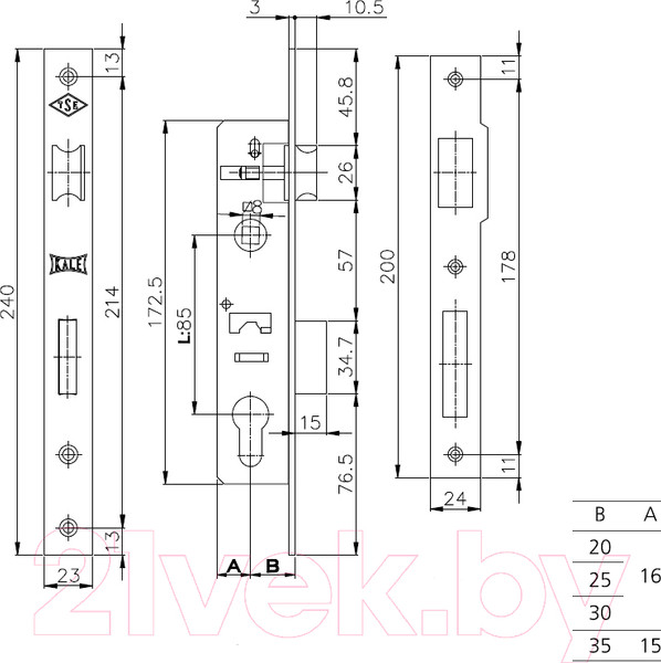 Изображение товара Замок врезной Kale 153 / 15325000049 (никель)