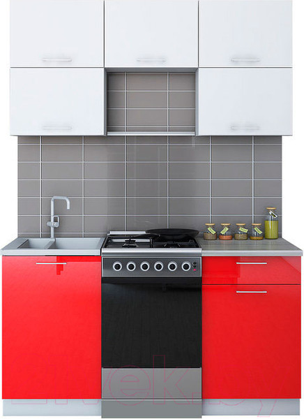 Изображение товара Кухонный гарнитур Интерлиния Мила Gloss 50-15 (белый/красный)