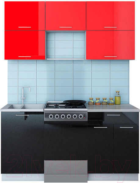 Изображение товара Кухонный гарнитур Интерлиния Мила Gloss 50-16 (красный/черный)