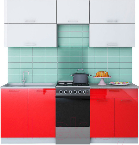 Изображение товара Кухонный гарнитур Интерлиния Мила Gloss 50-20 (белый/красный)