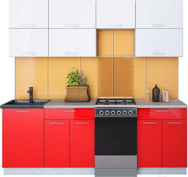 Изображение товара Кухонный гарнитур Интерлиния Мила Gloss 50-22 (белый/красный)