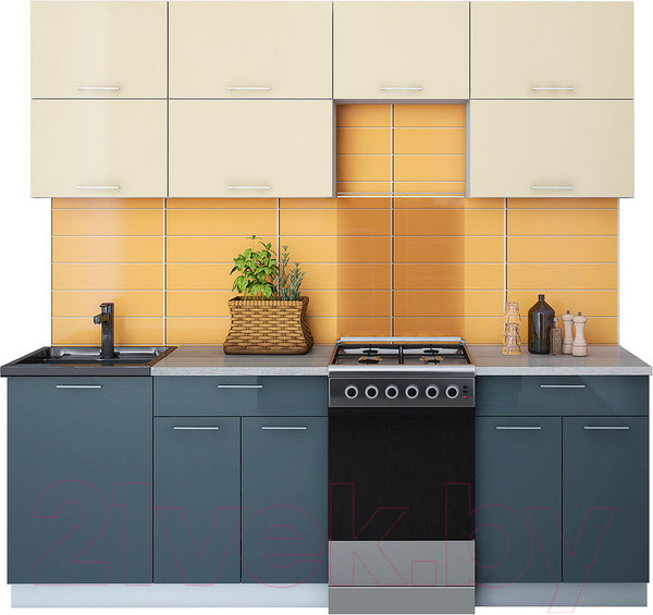 Изображение товара Кухонный гарнитур Интерлиния Мила Gloss 50-22 (ваниль/асфальт)