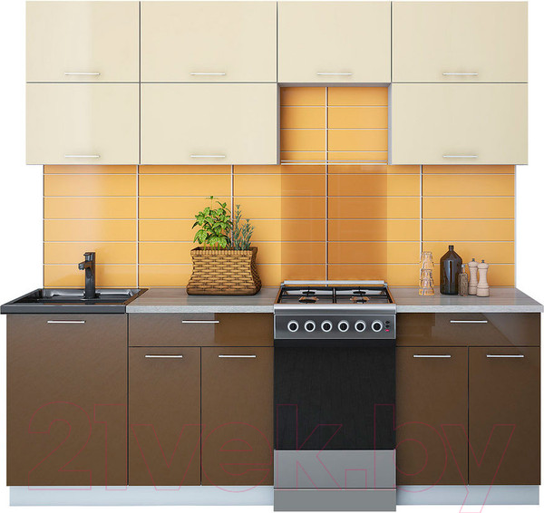 Изображение товара Кухонный гарнитур Интерлиния Мила Gloss 50-22 (ваниль/шоколад)