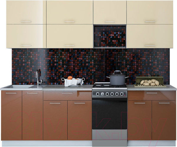 Изображение товара Кухонный гарнитур Интерлиния Мила Gloss 50-25 (ваниль/шоколад)