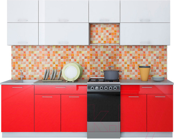 Изображение товара Кухонный гарнитур Интерлиния Мила Gloss 50-26 (белый/красный)