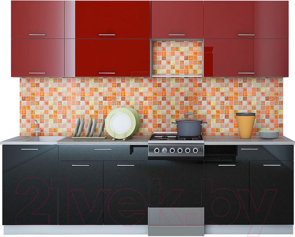 Изображение товара Кухонный гарнитур Интерлиния Мила Gloss 50-26 (бордовый/черный)