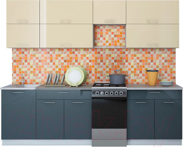 Изображение товара Кухонный гарнитур Интерлиния Мила Gloss 50-26 (ваниль/асфальт)