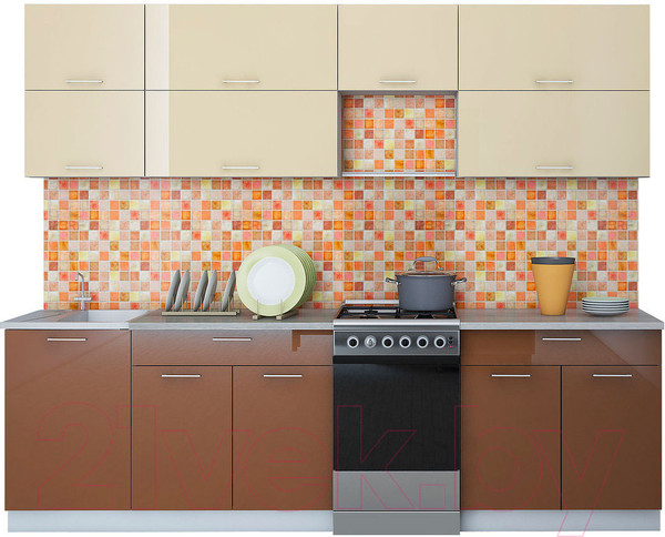 Изображение товара Кухонный гарнитур Интерлиния Мила Gloss 50-26 (ваниль/шоколад)