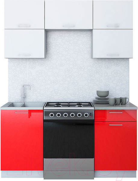 Изображение товара Кухонный гарнитур Интерлиния Мила Gloss 60-16 (белый/красный)