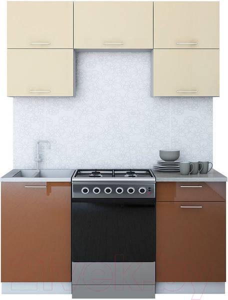 Изображение товара Кухонный гарнитур Интерлиния Мила Gloss 60-16 (ваниль/шоколад)