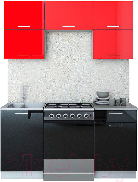 Изображение товара Кухонный гарнитур Интерлиния Мила Gloss 60-16 (красный/черный)