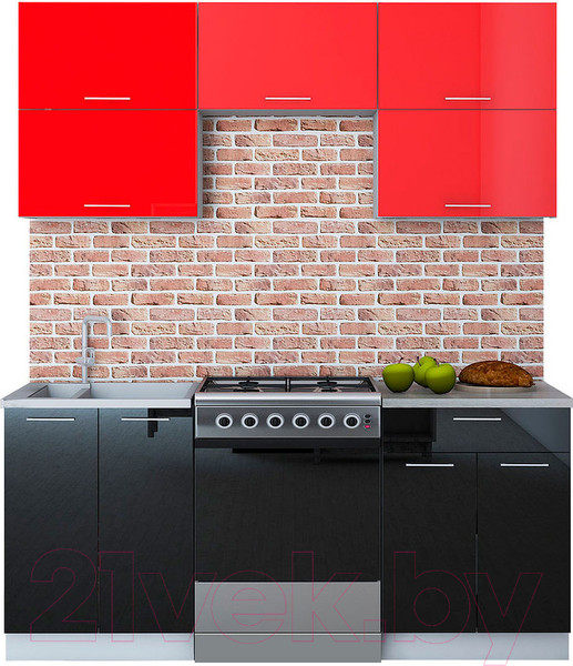 Изображение товара Кухонный гарнитур Интерлиния Мила Gloss 60-18 (красный/черный)