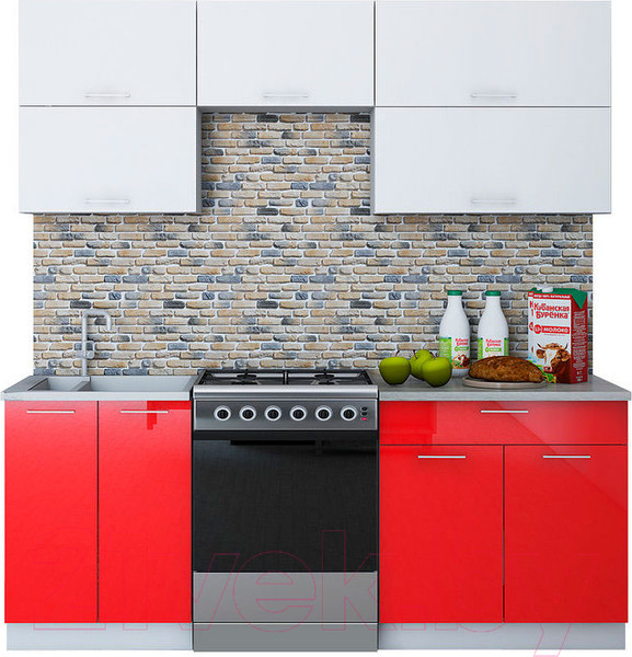 Изображение товара Кухонный гарнитур Интерлиния Мила Gloss 60-20 (белый/красный)