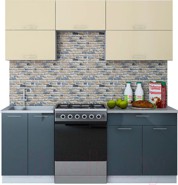 Изображение товара Кухонный гарнитур Интерлиния Мила Gloss 60-20 (ваниль/асфальт)