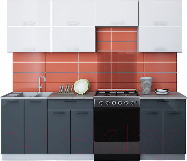 Изображение товара Кухонный гарнитур Интерлиния Мила Gloss 60-24 (белый/асфальт)