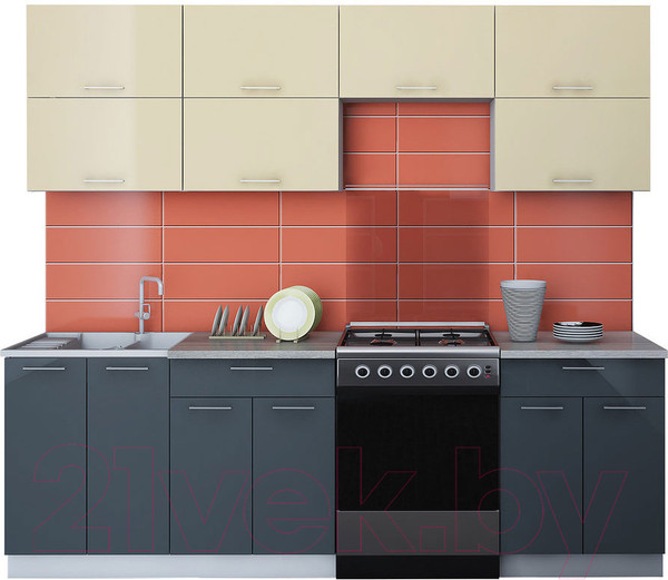 Изображение товара Кухонный гарнитур Интерлиния Мила Gloss 60-24 (ваниль/асфальт)