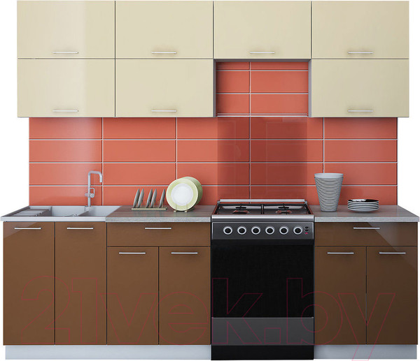 Изображение товара Кухонный гарнитур Интерлиния Мила Gloss 60-24 (ваниль/шоколад)