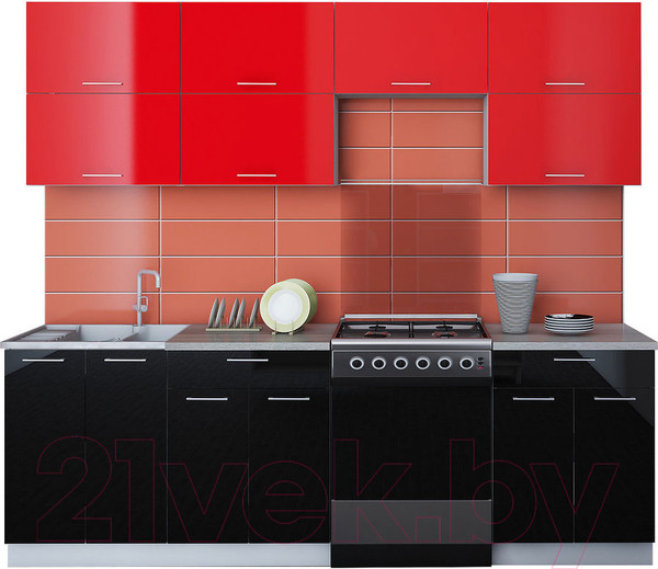 Изображение товара Кухонный гарнитур Интерлиния Мила Gloss 60-24 (красный/черный)